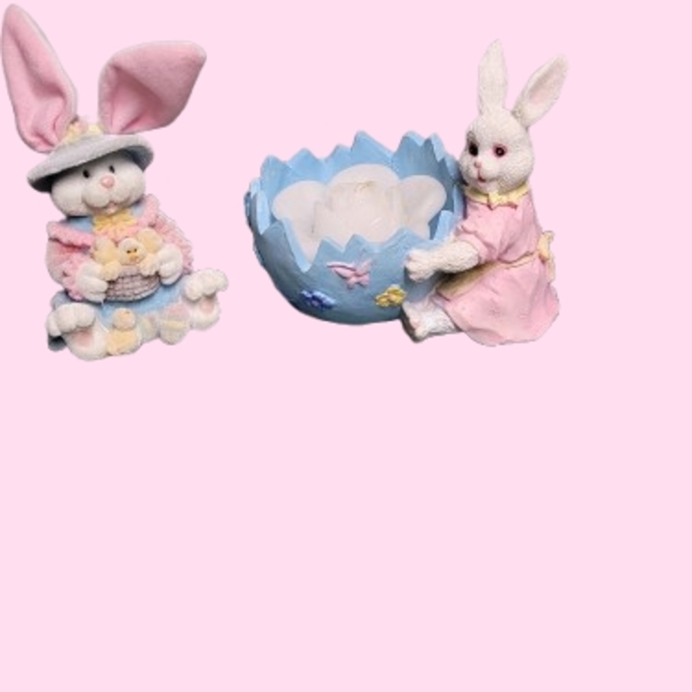 Adorable Bunny Resin Figurines with Pastel Colors
